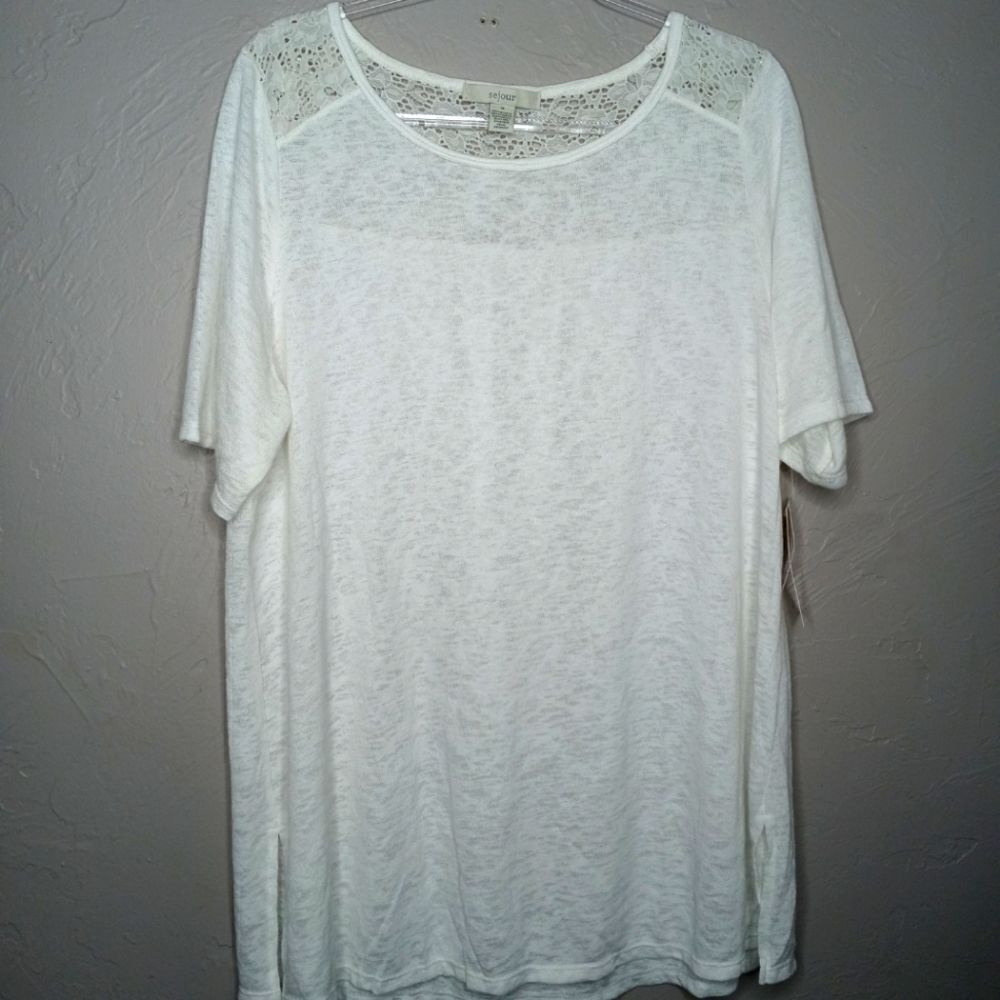 Sejour Semi Sheer White Lace Tee